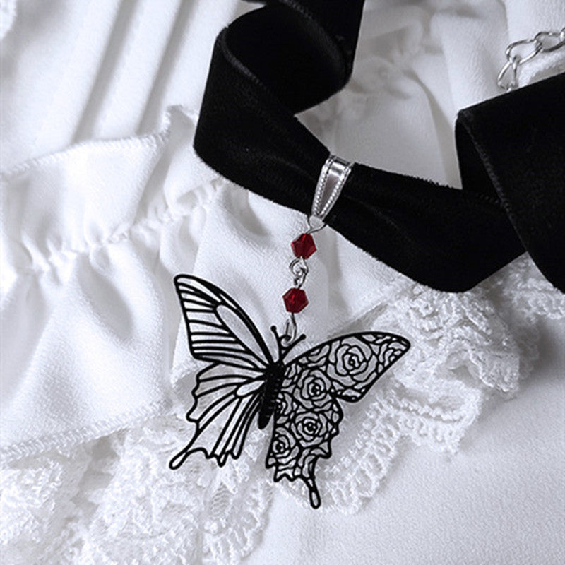 Collares de aleación de terciopelo de mariposa de corte negro al por mayor